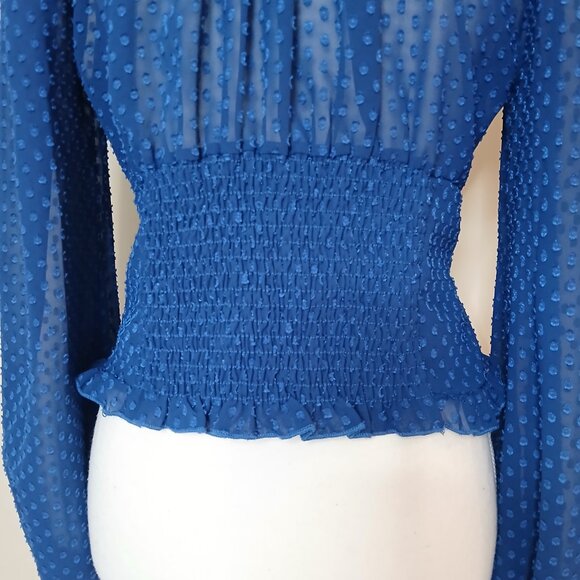 Free People Smocked Ruffled Sheer Polka Dot Blouse Size Small - Picture 5 of 9